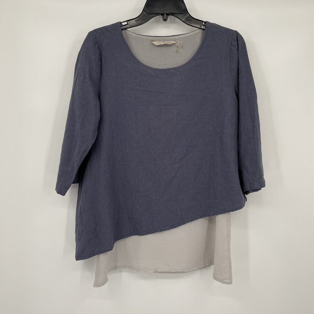 Soft Surroundings Linen Blend Blue Gray Asymmetrical Layered Top Size PXS